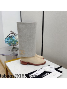 Chanel Suede & Wool Blend High Boots Apricot/Gray 2021 
