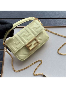 Fendi Baguette Mini FF Logo Lambskin Flap Bag Light Yellow 2019