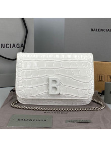 Balenciaga B. Chain Wallet in Crocodile Embossed Leather 92955 White 2021