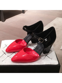 Chanel Patent Calfskin Mary Jane Pumps G35426 Red/Black 2020