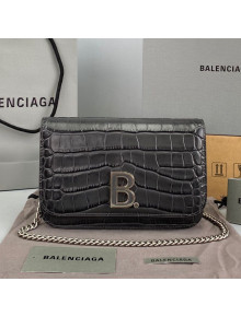 Balenciaga B. Chain Wallet in Crocodile Embossed Leather 92955 Dark Grey 2021