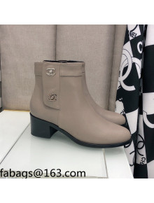 Chanel Calfskin Ankle Short Boots 4.5cm with CC Buckle Gray 2021 