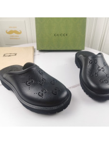 Gucci Perforated GG Rubber Mules 2cm Black 2021 