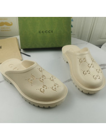 Gucci Perforated GG Rubber Mules 2cm White 2021 