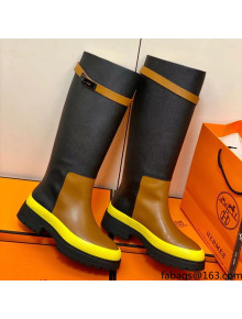 Hermes Calfskin Kelly High Boot Black/Brown/Yellow 2021 Top Quality (Pure Handmade)