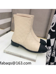 Chanel Quilted Calfskin Ankle Short Boots with Side Logo Buckle Beige 2021 
