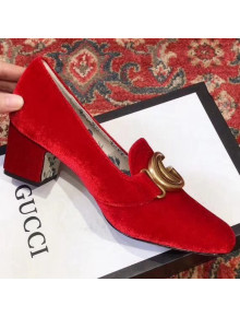 Gucci Velvet Mid-heel Pump with Double G Red 2019