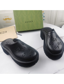 Gucci Perforated GG Rubber Mules 5cm Black 2021 