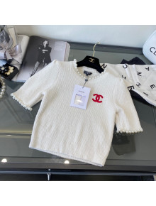 Chanel Knit Short Sweater with Pearl White 2022 031217