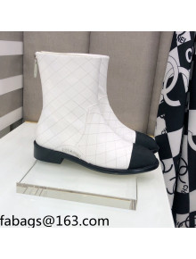 Chanel Quilted Calfskin Ankle Short Boots with Side Logo Buckle White 2021 