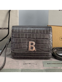 Balenciaga B. Small Crossbody Bag in Crocodile Embossed Leather 92951 Dark Grey 2021