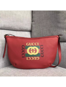 Gucci Leather Print Half-Moon Hobo Bag 523588 Red 2018 