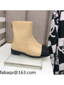 Chanel Quilted Calfskin Ankle Short Boots with Side Logo Buckle Apricot 2021 