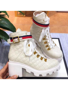 Gucci Quilted Leather Ankle Boot with Belt ‎551823 White 2019