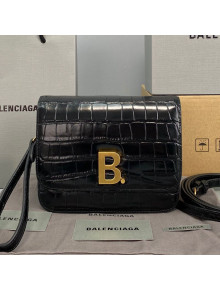 Balenciaga B. Small Crossbody Bag in Crocodile Embossed Leather 92951 Black 2021