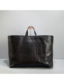Balenciaga Barbes Large East-West Shopper Bag in Striped Lambskin Black Leather 2021