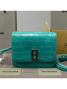Balenciaga B. Small Crossbody Bag in Crocodile Embossed Leather 92951 Water Green 2021