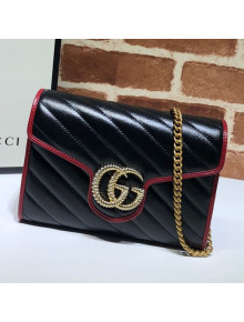 Gucci GG Diagonal Marmont Leather Mini Chain Bag 573807 Black 2019