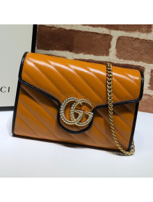 Gucci GG Diagonal Marmont Leather Mini Chain Bag 573807 Cognac 2019