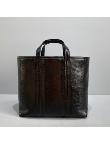 Balenciaga Barbes Medium East-West Shopper Bag in Striped Lambskin Black Leather 2021