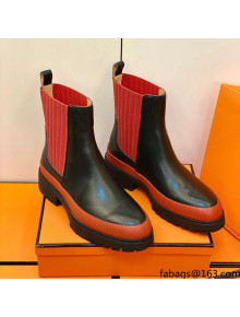Hermes Calfskin Ankle Boot Black/Red 2021 Top Quality (Pure Handmade)