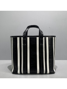 Balenciaga Barbes Medium East-West Shopper Bag in Black and White Striped Lambskin 2021