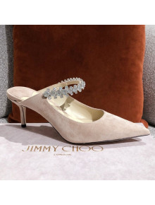 Jimmy Choo Suede Crystal Strap Heel Mules 6.5cm Beige 2021 