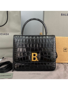 Balenciaga B. Small Top Handle Bag in Crocodile Embossed Leather 92952 Black 2021