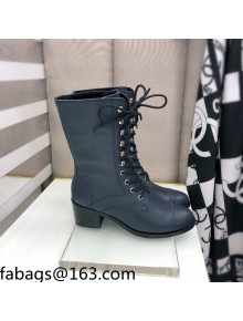 Chanel Nappa Leather Lace-ups Boots 4.5cm Navy Blue 2021 