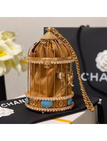 Chanel Metal Birdcage Shaped Evening Clutch AS1941 Gold/Beige 2020