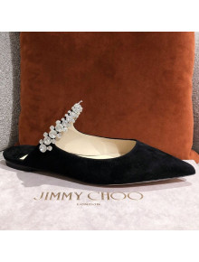 Jimmy Choo Suede Crystal Strap Flat Mules Black 2021 