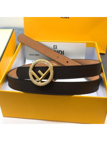 Fendi Leather Belt 20mm with Crystal Circle F Buckle Brown 2019