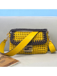 Fendi Baguette Medium Bag in Yellow Interlace Leather 2021