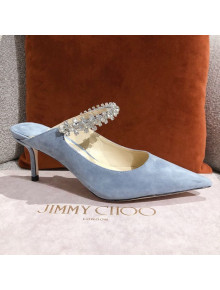 Jimmy Choo Suede Crystal Strap Heel Mules 6.5cm Blue 2021 