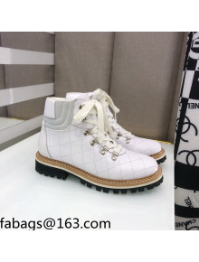 Chanel Quilted Lace-ups Ankle Short Boots 3cm White 2021 