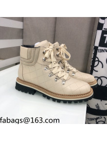 Chanel Quilted Lace-ups Ankle Short Boots 3cm Beige 2021 