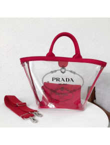 Prada Small Fabric and PVC Handbag Transparent/Red 1BD166 2018