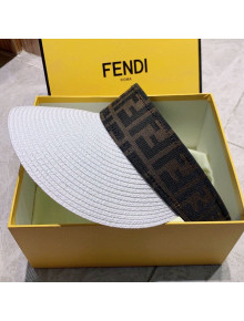 Fendi Straw Visor Hat with FF Band White 2021