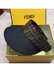 Fendi Straw Visor Hat with FF Band Black 2021