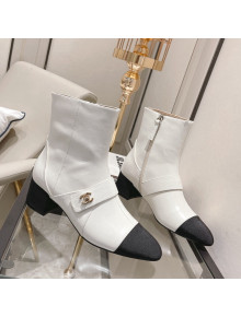 Chanel Calfskin CC Buckle Short Boots 5cm White 2021 111153