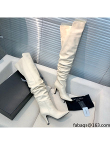 Saint Laurent Betty Over-the-knee Boots in Calfskin White 2021