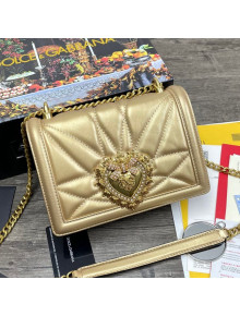 Dolce&Gabbana DG Devotion Medium Shoulder Bag in Quilted Nappa Leather Gold 2021