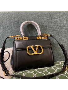 Valentino Medium Alcove Handbag in Grainy Calfskin Black/Gold 3300