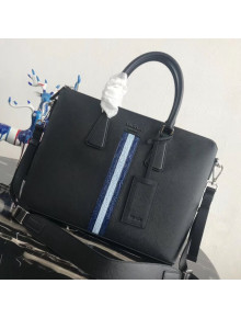 Prada Men's Saffiano Leather Briefcase with Crocodile Embossed Web 2VG044 Black/Blue 2019