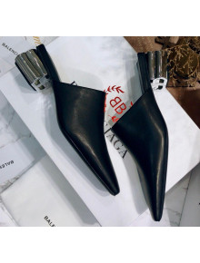 Balenciaga Calfskin Square Toe Mules With BB Heel Black 2020
