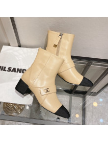Chanel Calfskin CC Buckle Short Boots 5cm Beige 2021 111154