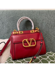 Valentino Medium Alcove Handbag in Grainy Calfskin Red/Gold 3300