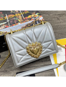 Dolce&Gabbana DG Devotion Medium Shoulder Bag in Quilted Nappa Leather Silver 2021