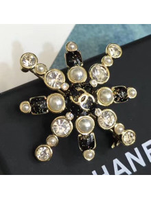Chanel Crystal and Pearl Snowflake Brooch AB2323 White/Black 2019