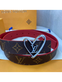 Louis Vuitton Monogram Canvas Belt 30mm with LV Heart Buckle Red/Silver 2021